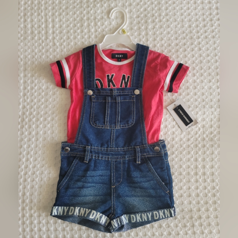 NWT DKNY 4T Girls 2 Piece Overall Outfit